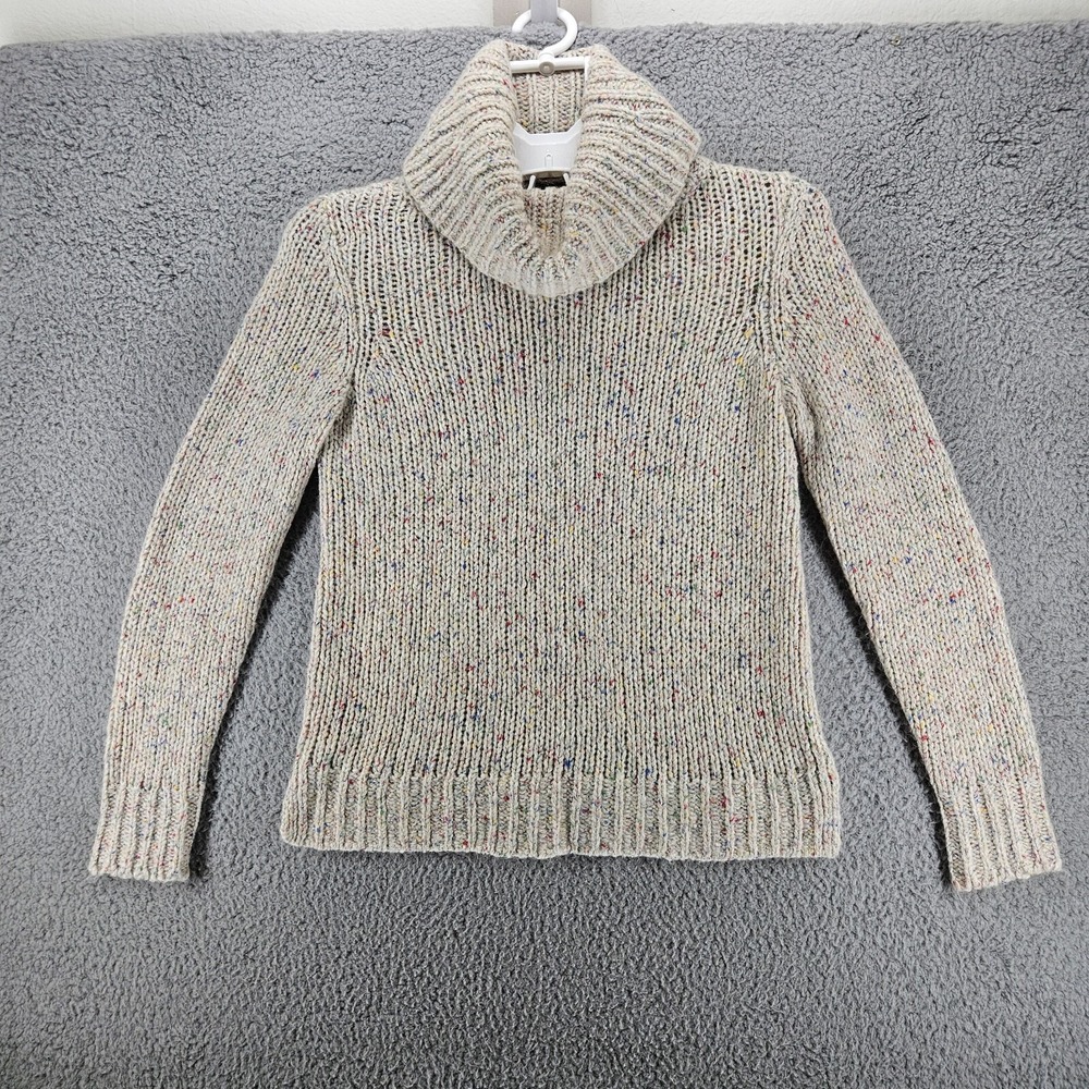 Talbots Womens Small Oatmeal Confetti Fleck Chunky Knit Turtleneck Sweater
